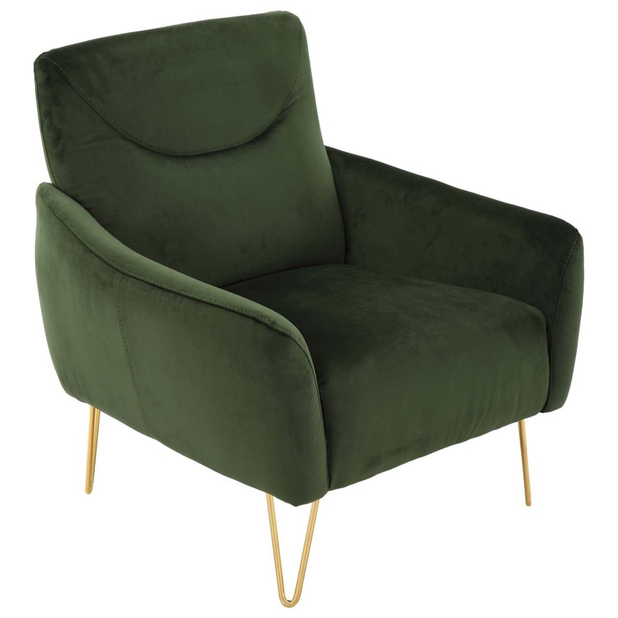 GRADE A2 - Green Velvet Armchair with Gold Hairpin Legs - Lyle
