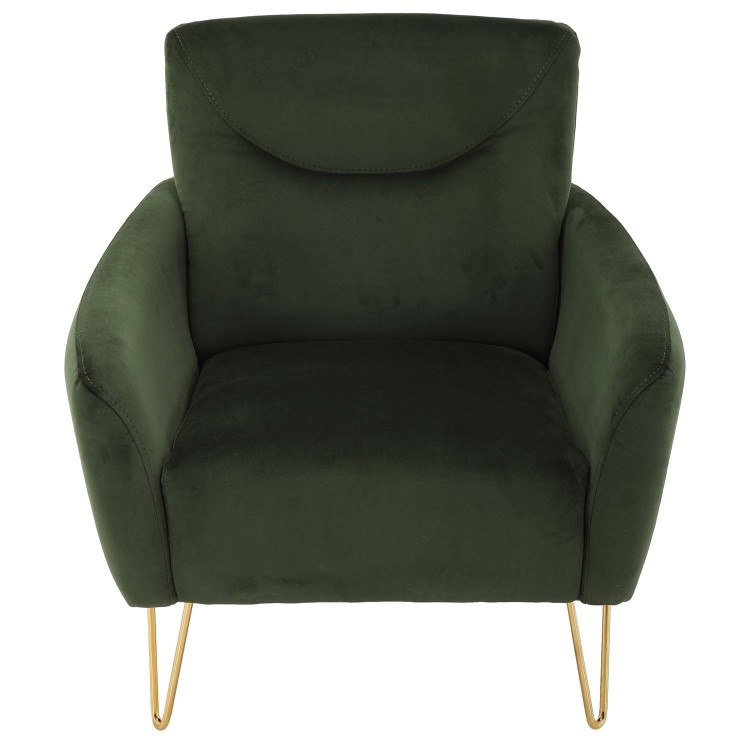 Green Velvet Armchair with Gold Hairpin Legs - Lyle