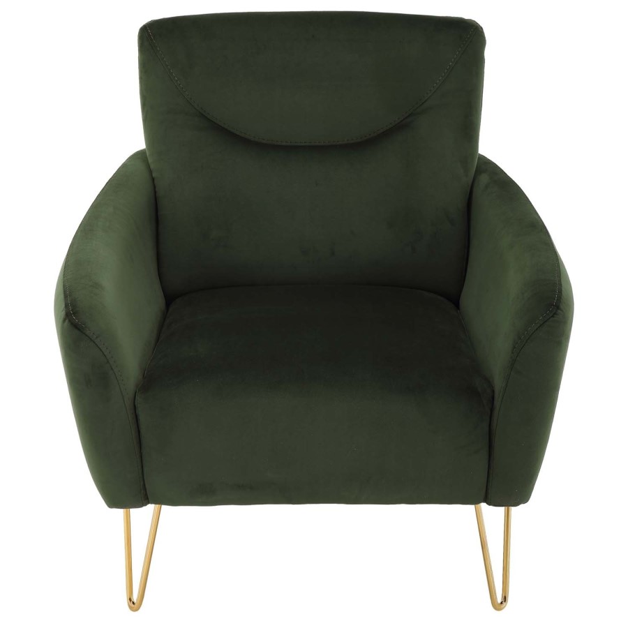 GRADE A2 - Green Velvet Armchair with Gold Hairpin Legs - Lyle
