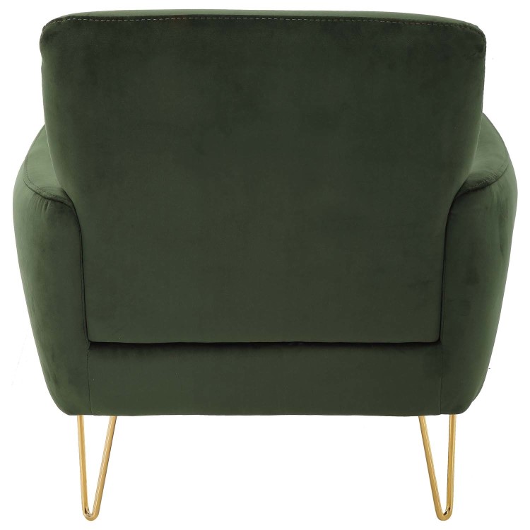 Green Velvet Armchair with Gold Hairpin Legs - Lyle