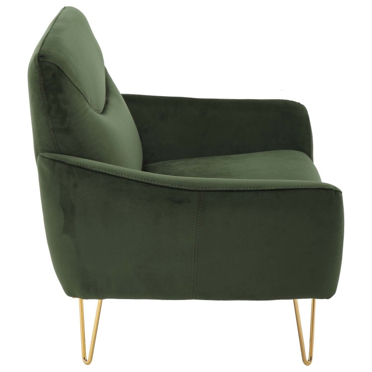 Green Velvet Armchair with Gold Hairpin Legs - Lyle