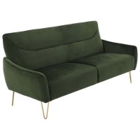 GRADE A1 - Green Velvet Two Seater Sofa with Gold Hairpin Legs - Lyle