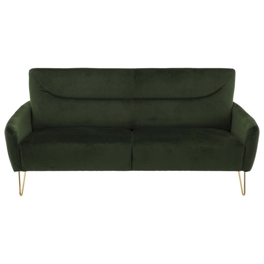 GRADE A1 - Green Velvet Two Seater Sofa with Gold Hairpin Legs - Lyle