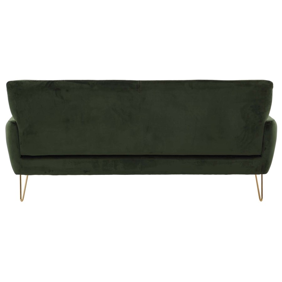 GRADE A1 - Green Velvet Two Seater Sofa with Gold Hairpin Legs - Lyle