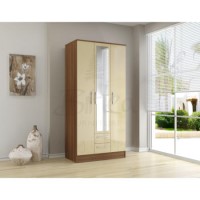 Birlea Furniture Lynx & 3 Door 2 Drawer Wardrobe With Mirror in walnut/cream