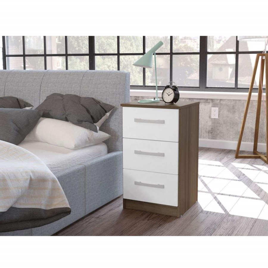Birlea Furniture Lynx & 3 Drawer Bedside Table in walnut/white