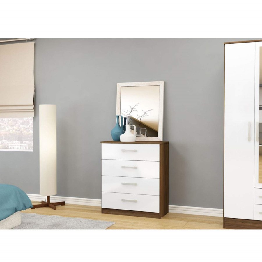 Birlea Furniture Lynx & 4 Drawer Chest in walnut/white