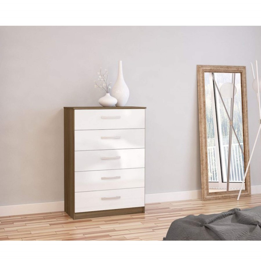 Birlea Furniture Lynx & 5 Drawer Chest in walnut/white
