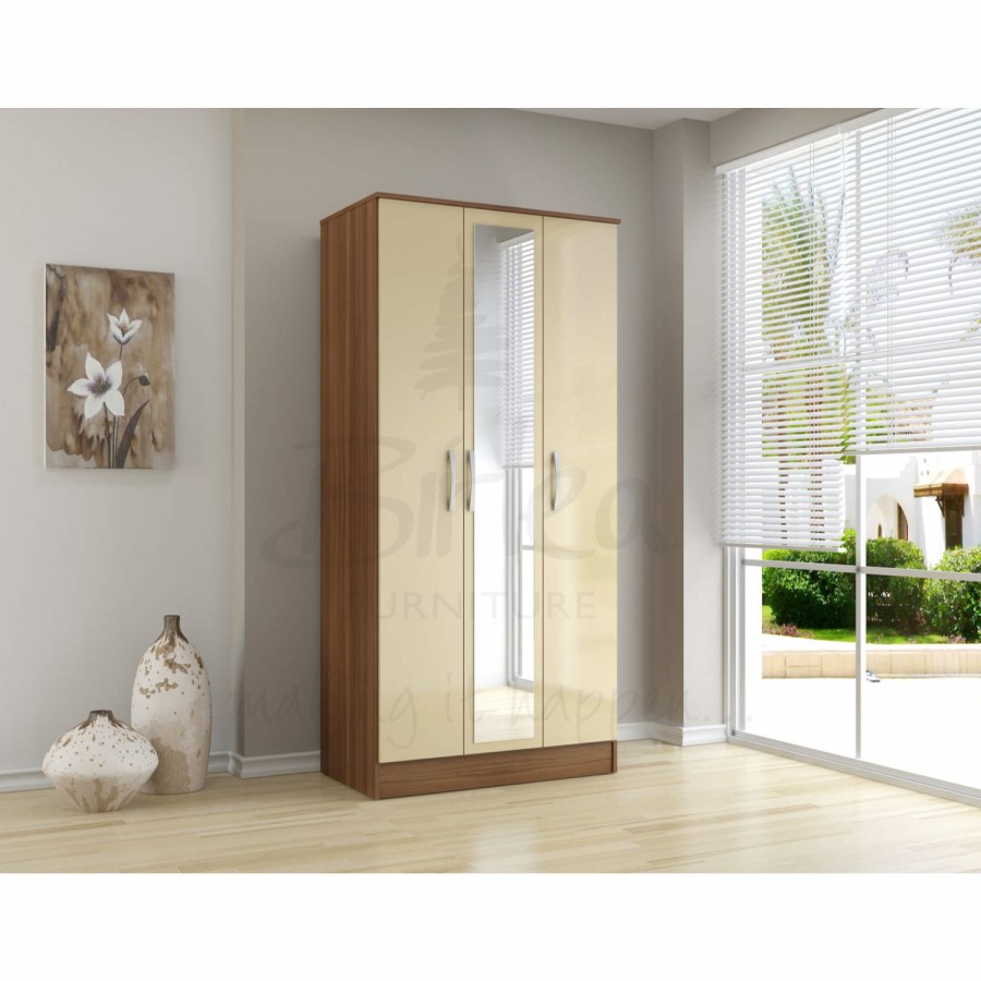 Birlea Furniture Lynx & 3 Door Wardrobe With Mirror in walnut/cream