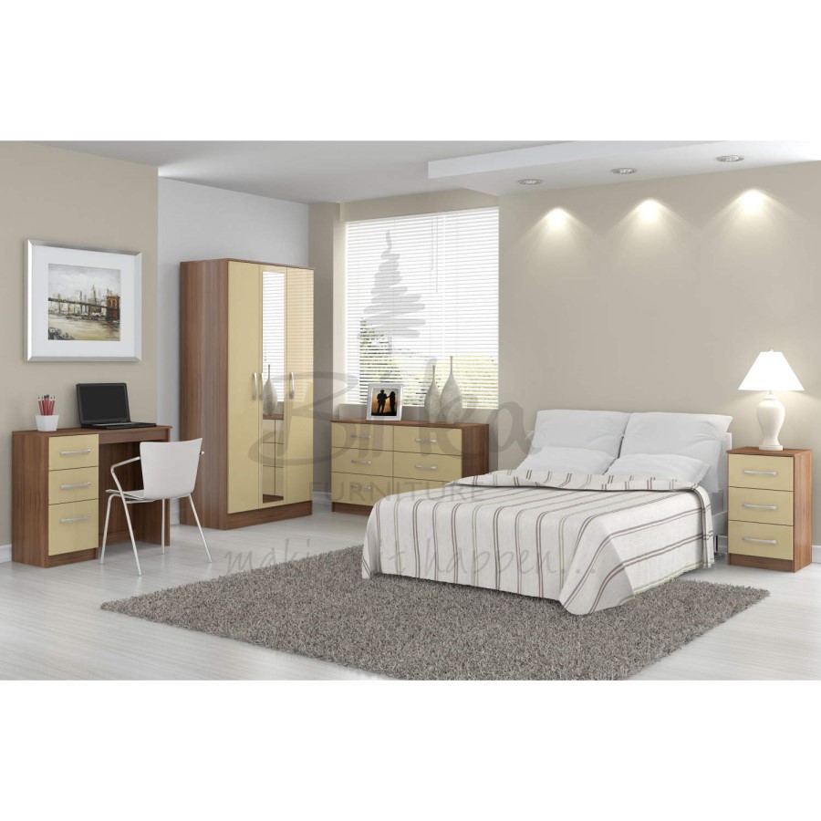 Birlea Furniture Lynx & 3 Door Wardrobe With Mirror in walnut/cream