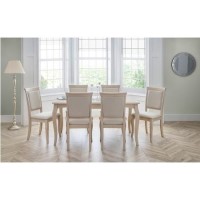 French Dining Set with 6 Chairs in Pale Oak & Linen - Lyon Julain Bowen