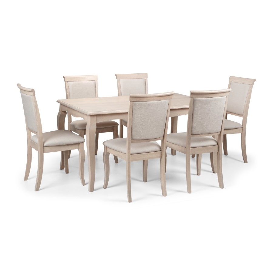 French Dining Set with 6 Chairs in Pale Oak & Linen - Lyon Julain Bowen
