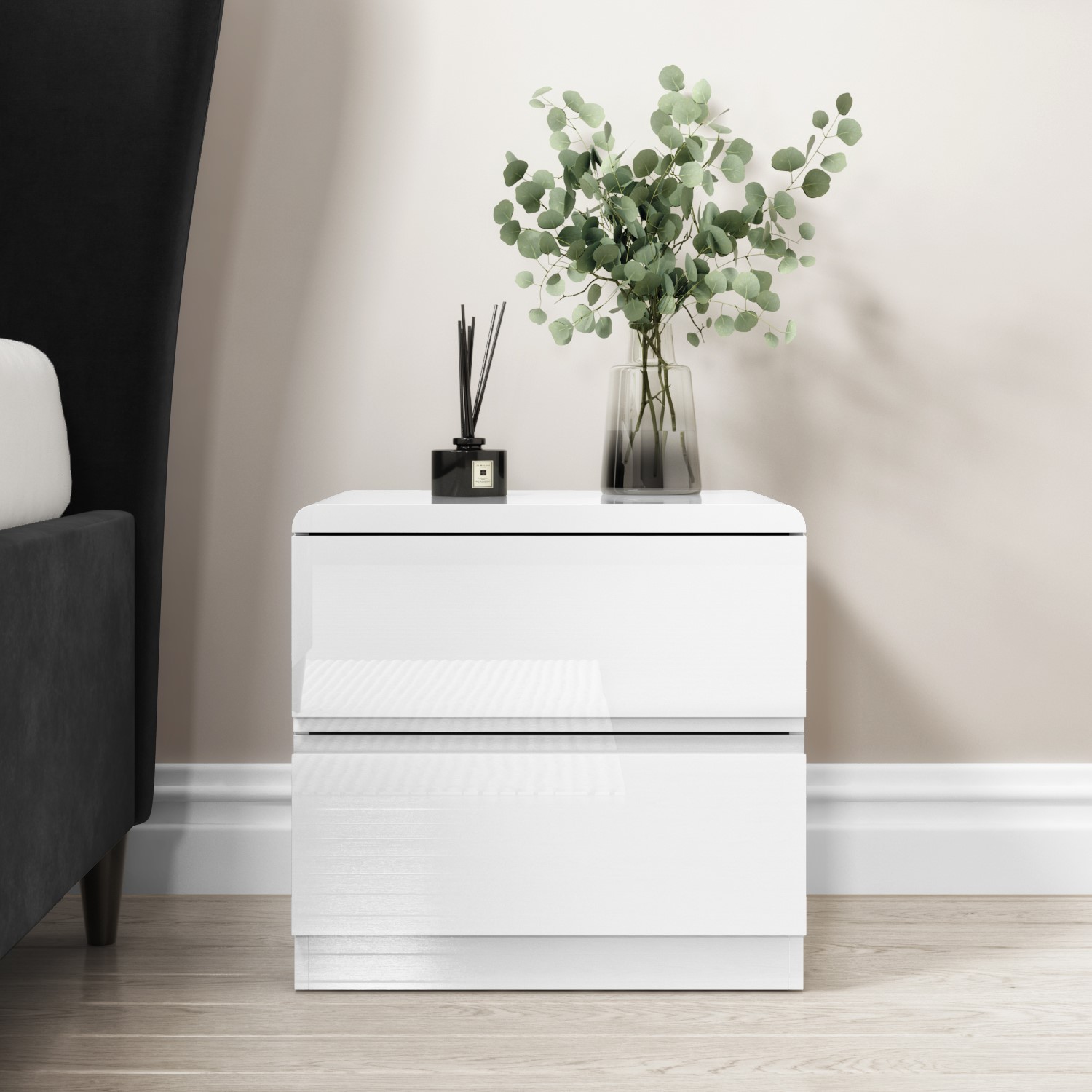 Photo of Small 2 drawer bedside table in white gloss - lyra