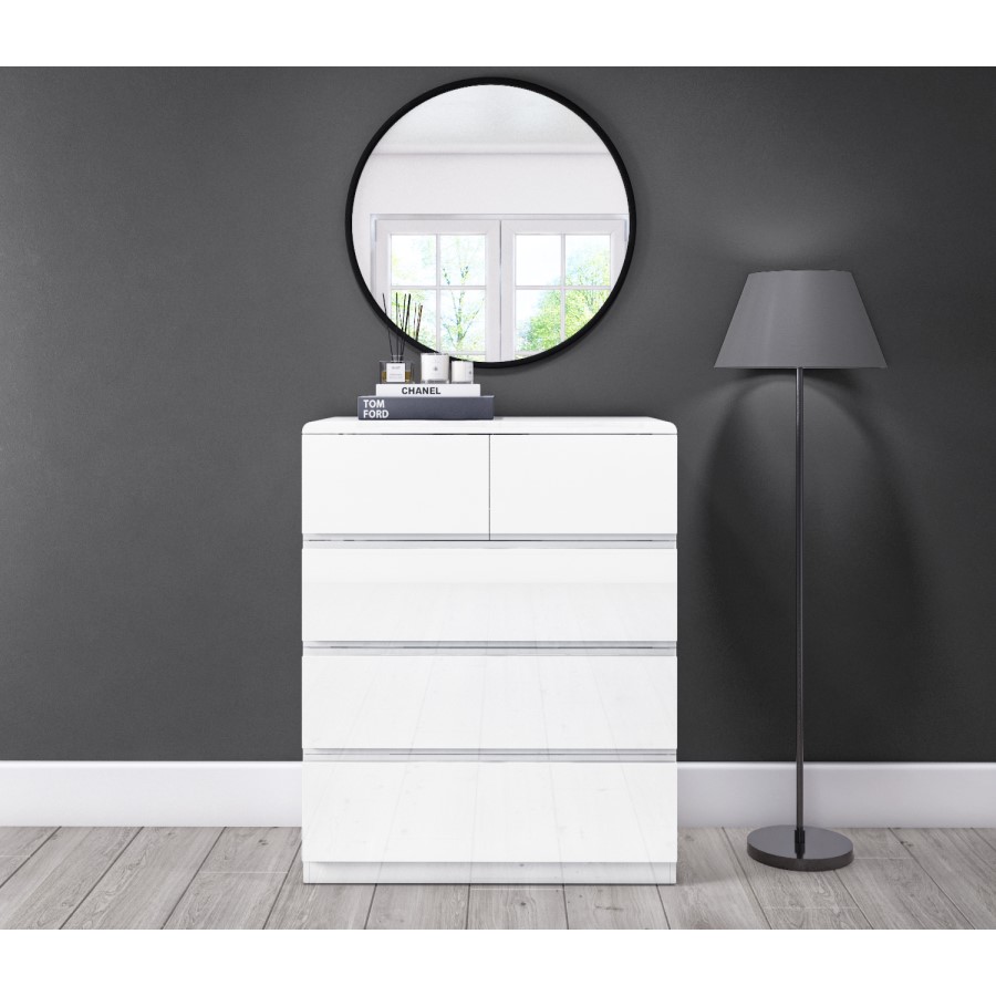 GRADE A1 - Lyra White Gloss Chest of Drawers - 5 Drawer Chest
