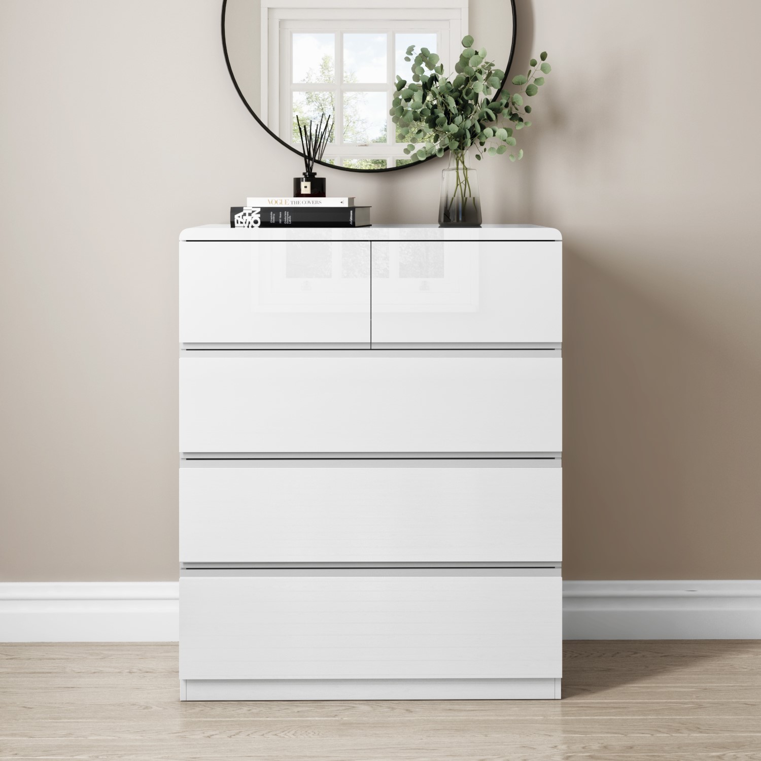 Photo of Small 5 drawer chest of drawers in white gloss - lyra