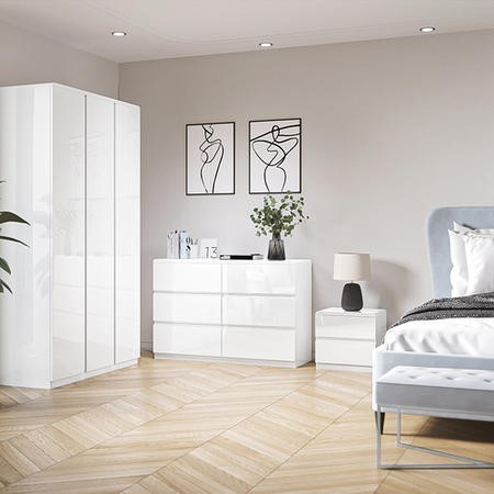 White High Gloss Chest of 5 Drawers Lyra