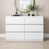 Wide White High Gloss Chest of 6 Drawers - Lyra Wide White High Gloss Chest of 6 Drawers - Lyra