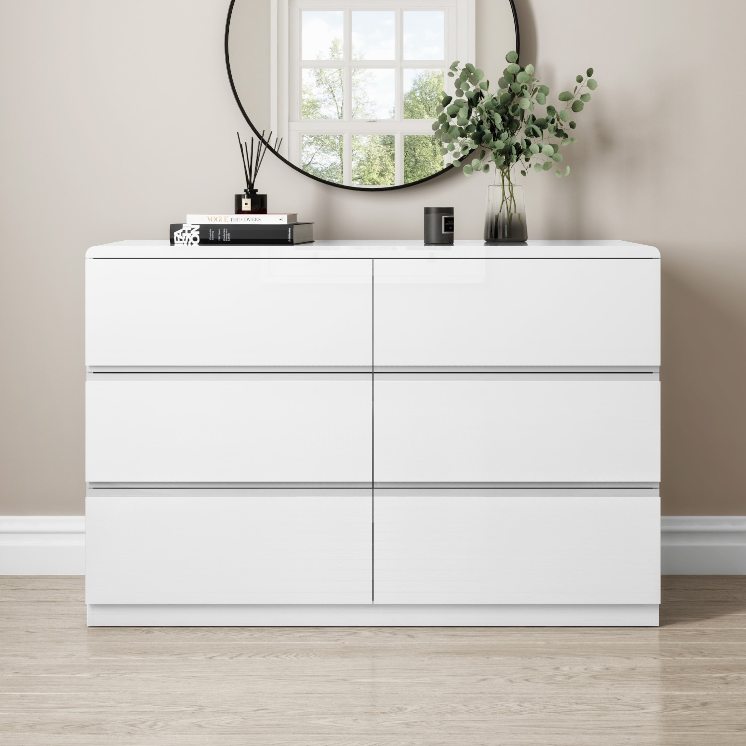 Photo of Small 6 drawer chest of drawers in white gloss - lyra