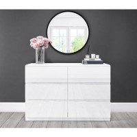 GRADE A1 - White Gloss 6 Drawer Wide Chest of Drawers - Lyra