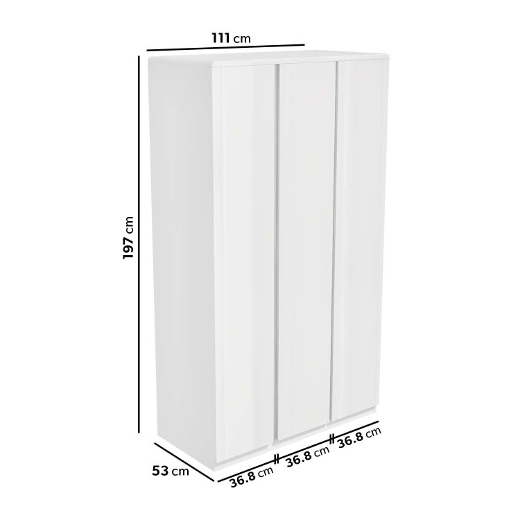 Tall White High Gloss 3 Door Triple Wardrobe - Lyra