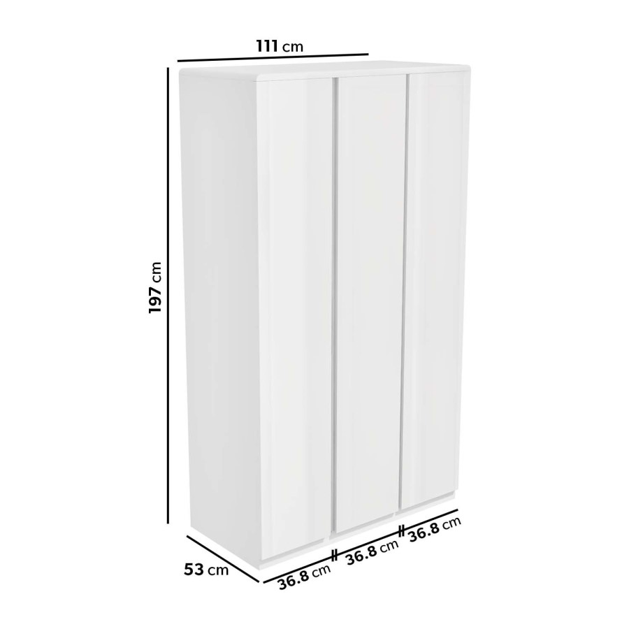 Tall White High Gloss 3 Door Triple Wardrobe - Lyra