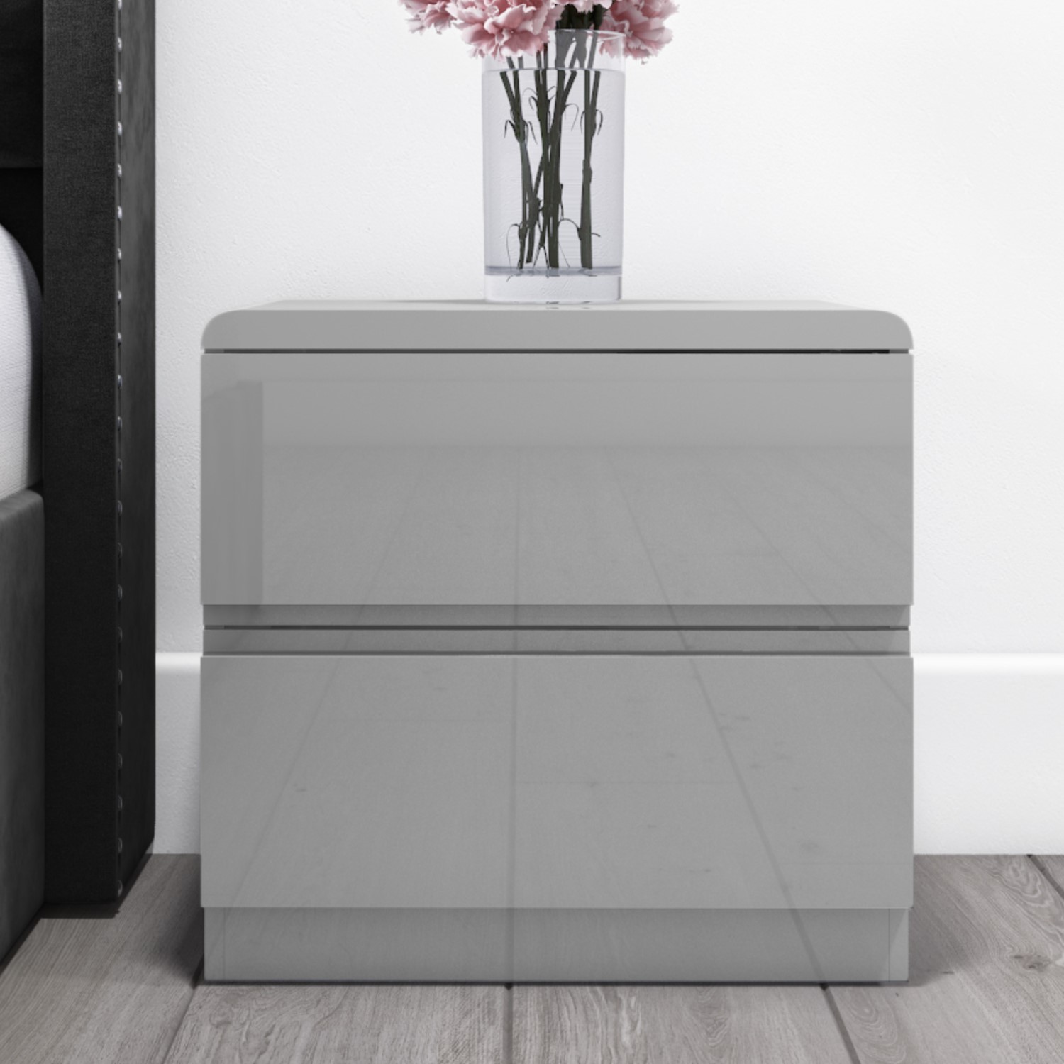 high gloss grey bedside cabinets