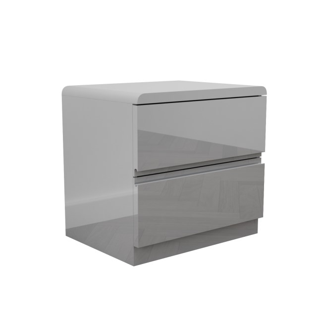 Grey High Gloss 2 Drawer Bedside Table - Lyra