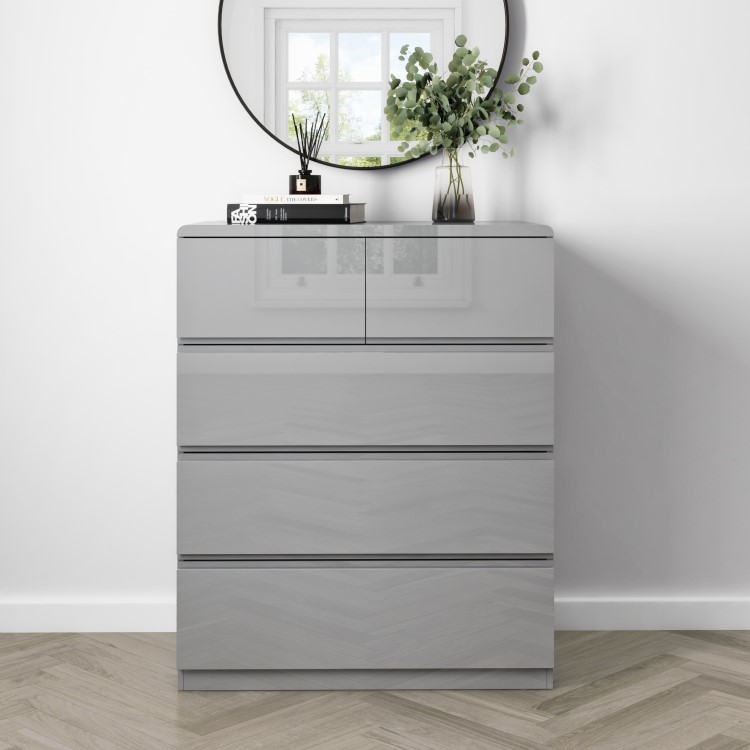 Grey High Gloss Chest of 5 Drawers - Lyra