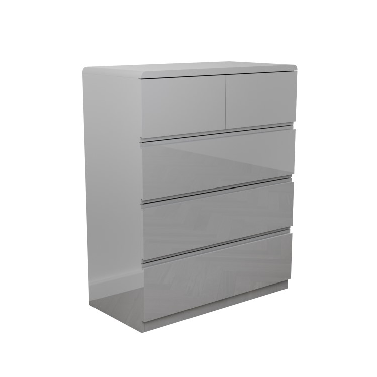 Grey High Gloss Chest of 5 Drawers - Lyra