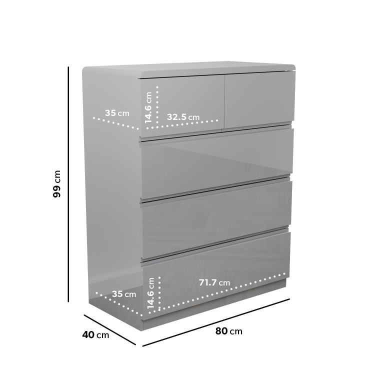 Grey High Gloss Chest of 5 Drawers - Lyra