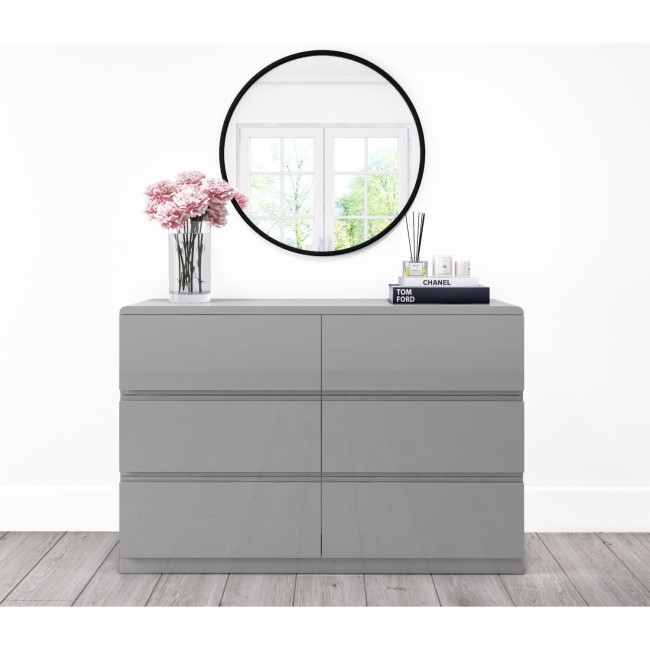 GRADE A1 - Grey Gloss 6 Drawer Wide Chest of Drawers - Lyra