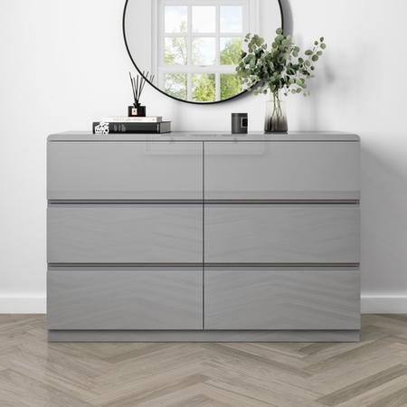 Grey Gloss 6 Drawer Wide Chest of Drawers - Lyra | Furniture123