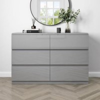 Wide Grey High Gloss Chest of 6 Drawers - Lyra Wide Grey High Gloss Chest of 6 Drawers - Lyra