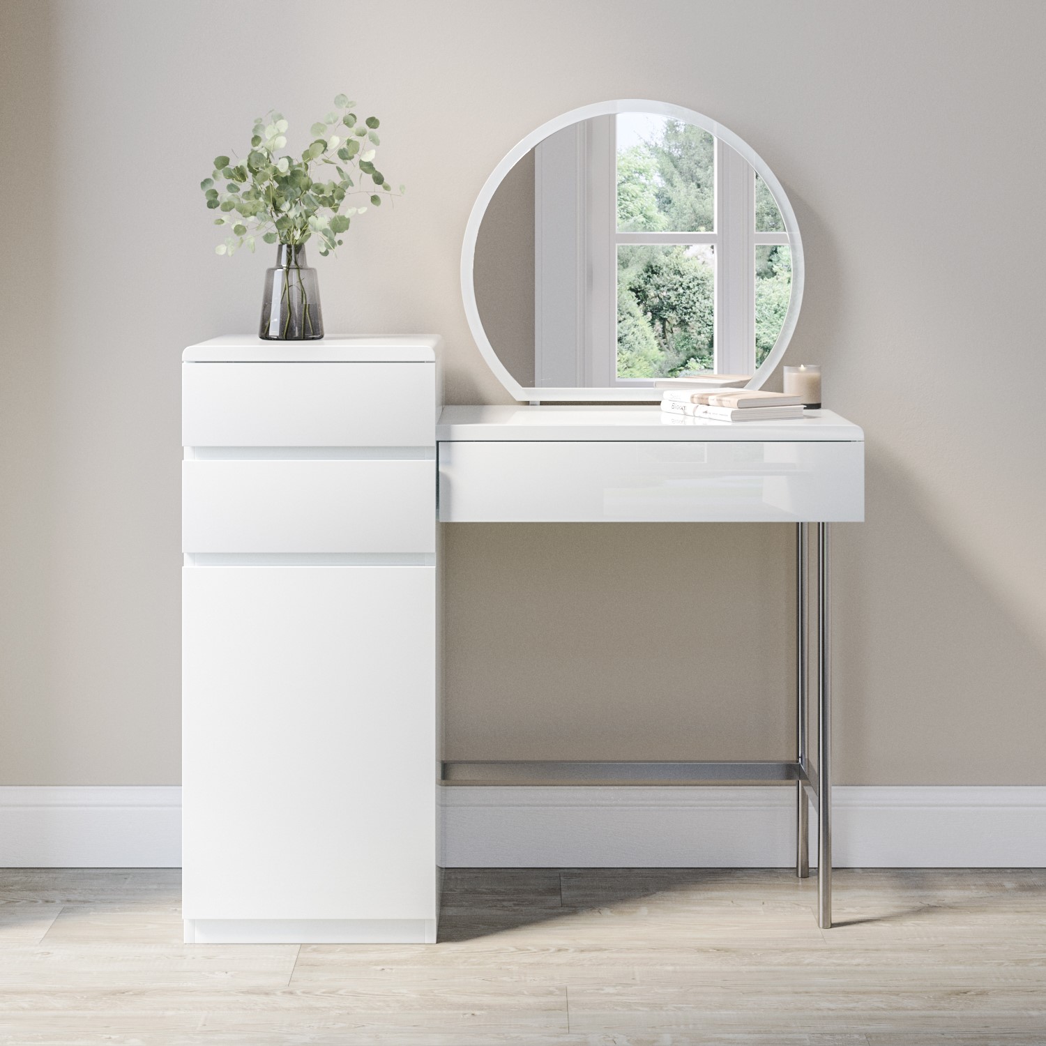 Photo of White gloss dressing table with mirror and storage drawer - lyra