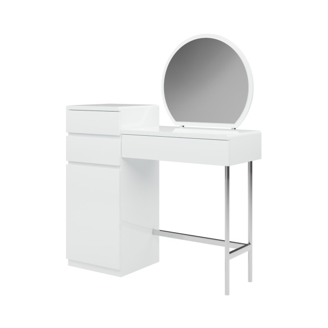 White Gloss Dressing Table with Mirror and Storage Drawer - Lyra