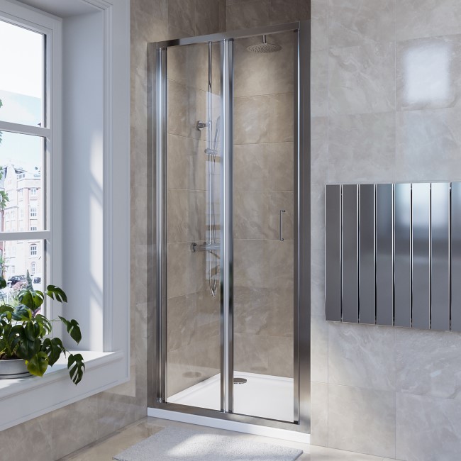 Chrome 900mm Bi-Fold Shower Door 4mm Glass - Lyra