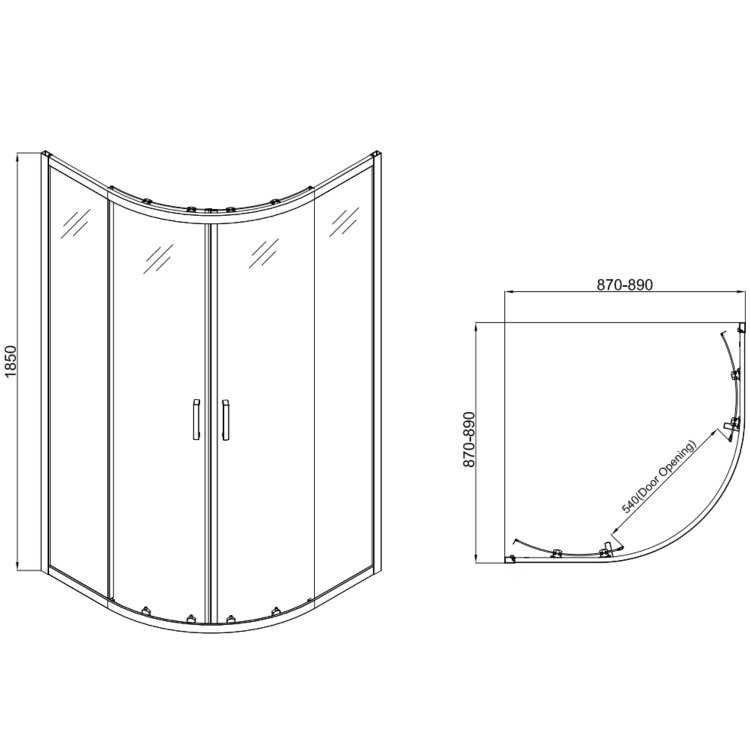 Lyra 4mm 900 Quadrant,chrome profile  and clear glass