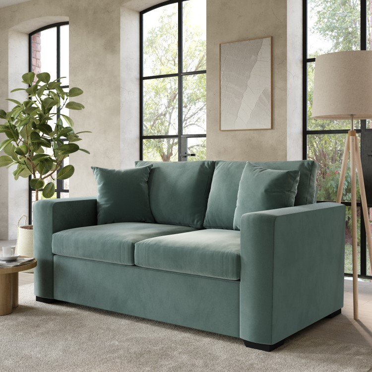 Mint Green Velvet Pull Out Sofa Bed - Seats 2 - Layton