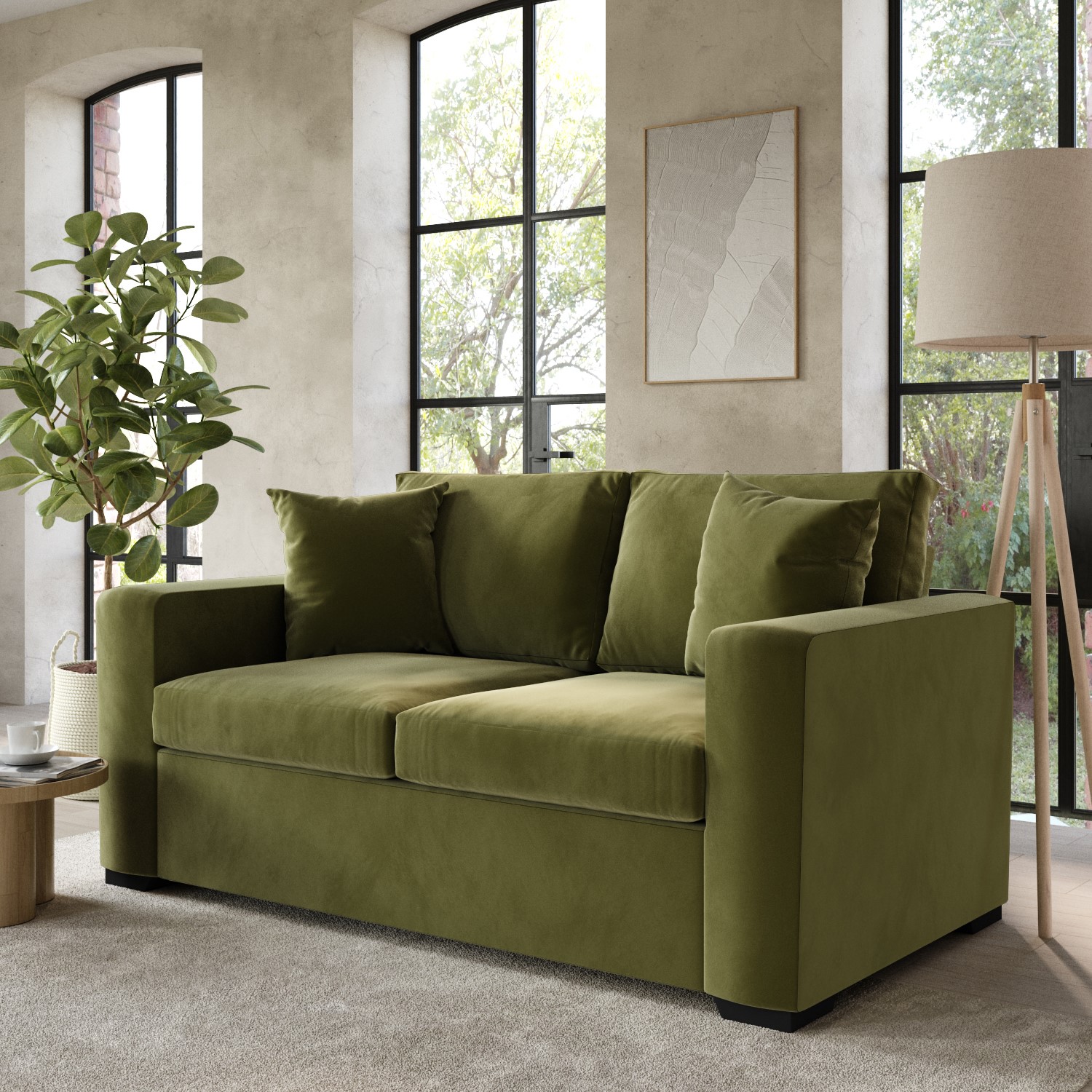 Photo of Olive green velvet pull out sofa bed - seats 2 - layton