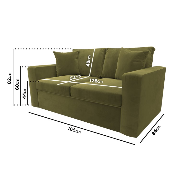 Olive Green Velvet Pull Out Sofa Bed - Seats 2 - Layton