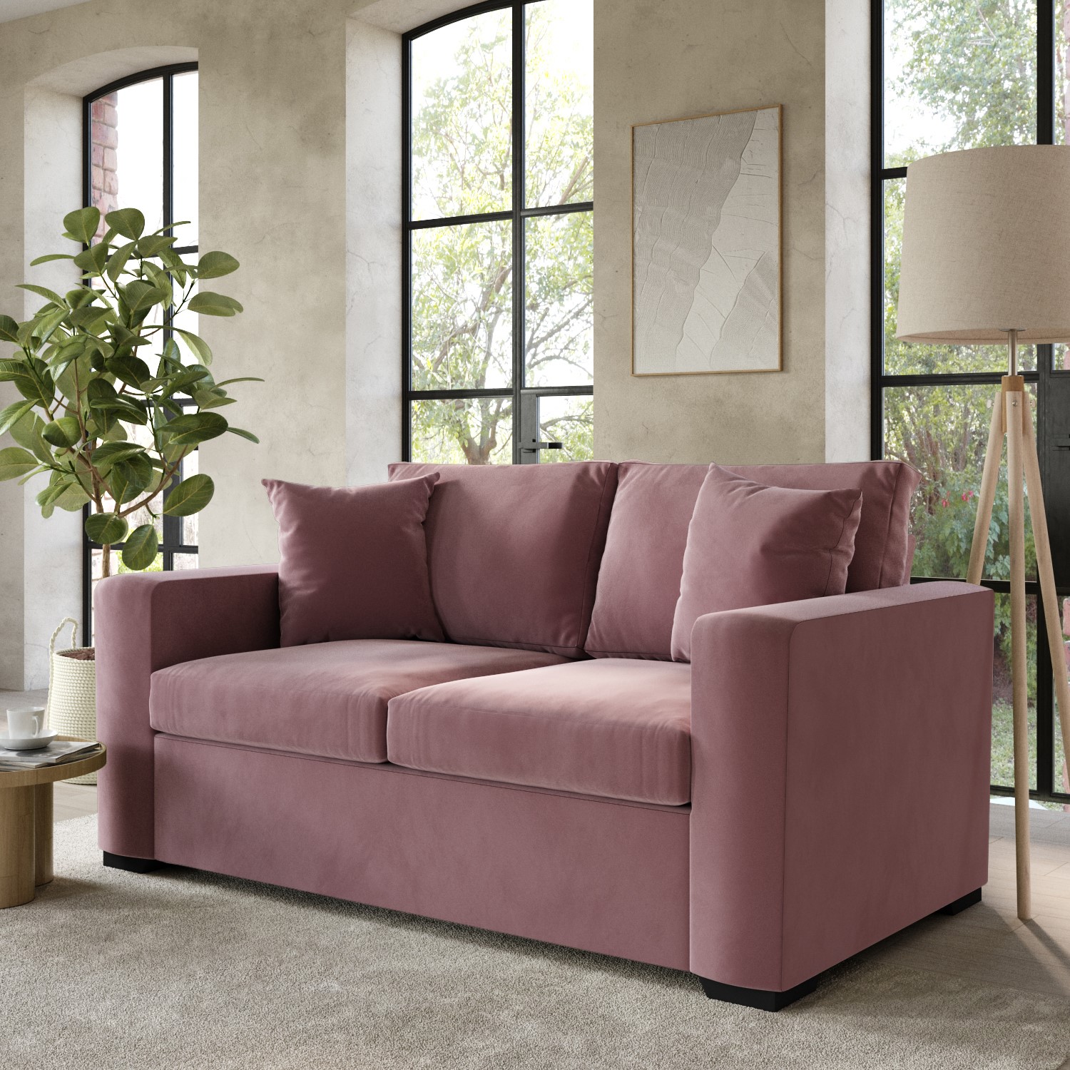Photo of Pink velvet pull out sofa bed - seats 2 - layton