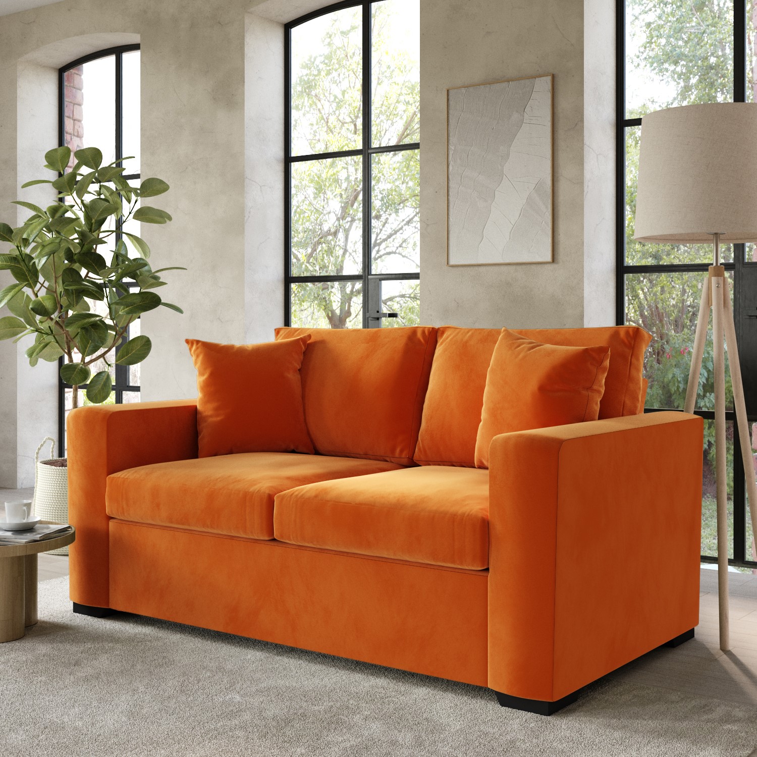 Photo of Orange velvet pull out sofa bed - seats 2 - layton