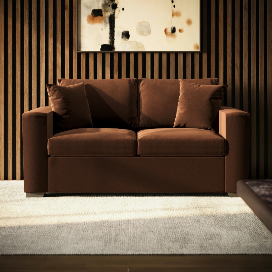 2 Seater Pull-Out Sofa  Bed in Deep Rust Chenille - Layton