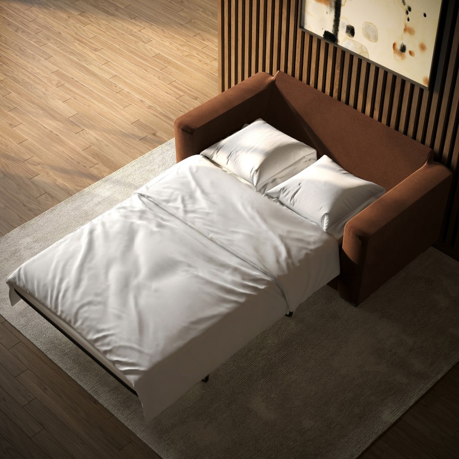 2 Seater Pull-Out Sofa  Bed in Deep Rust Chenille - Layton