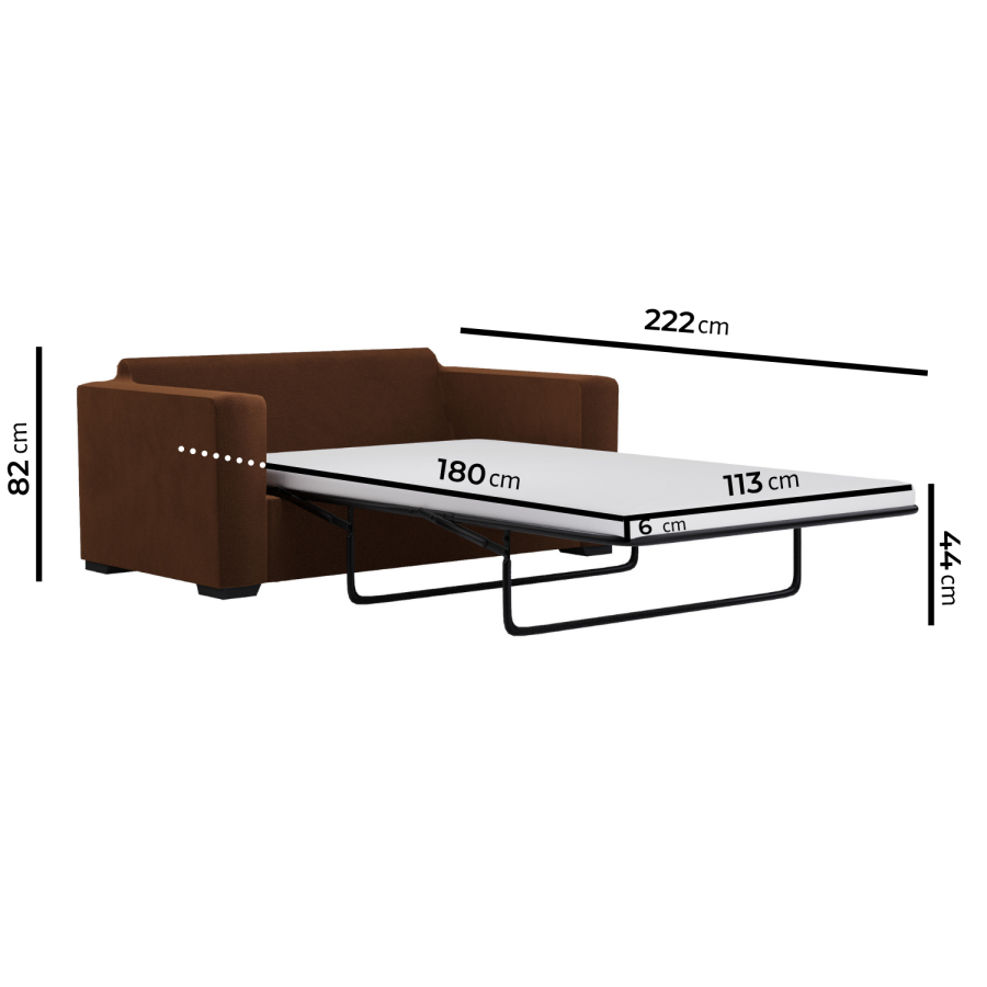 2 Seater Pull-Out Sofa  Bed in Deep Rust Chenille - Layton