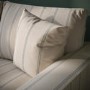 2 Seater Pull-Out Sofa Bed in Blue Stripe Chenille - Layton 