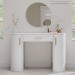 White and Gold Large Dressing Table with Storage Drawer and Shelves - Lily