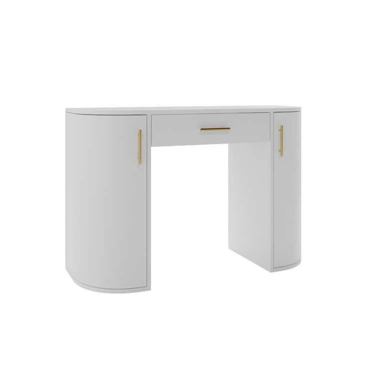 White and Gold Large Dressing Table with Storage Drawer and Shelves - Lily