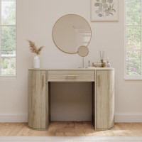 Light Wood Large Dressing Table with Storage Drawer and Shelves - Lily