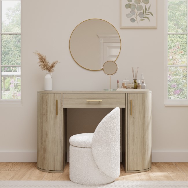 ONLY OPENED - Light Wood Large Dressing Table with Storage Drawer and Shelves - Lily